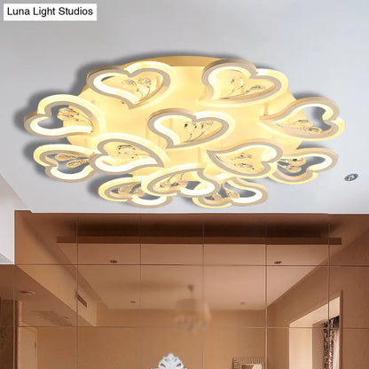 DecorBites™ DecorBites™ White Heart Shape LED Acrylic Ceiling Lamp - Modern Semi Flush Light with Crystal Accent - 19.5"/23.5"/31.5" W - Warm/White Light