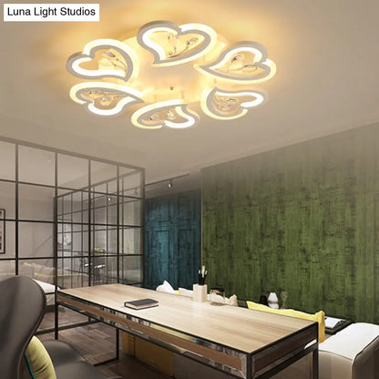 DecorBites™ DecorBites™ White Heart Shape LED Acrylic Ceiling Lamp - Modern Semi Flush Light with Crystal Accent - 19.5"/23.5"/31.5" W - Warm/White Light