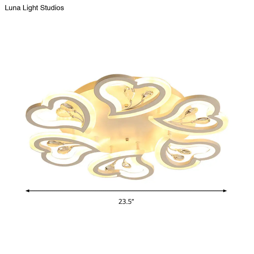 DecorBites™ DecorBites™ White Heart Shape LED Acrylic Ceiling Lamp - Modern Semi Flush Light with Crystal Accent - 19.5"/23.5"/31.5" W - Warm/White Light