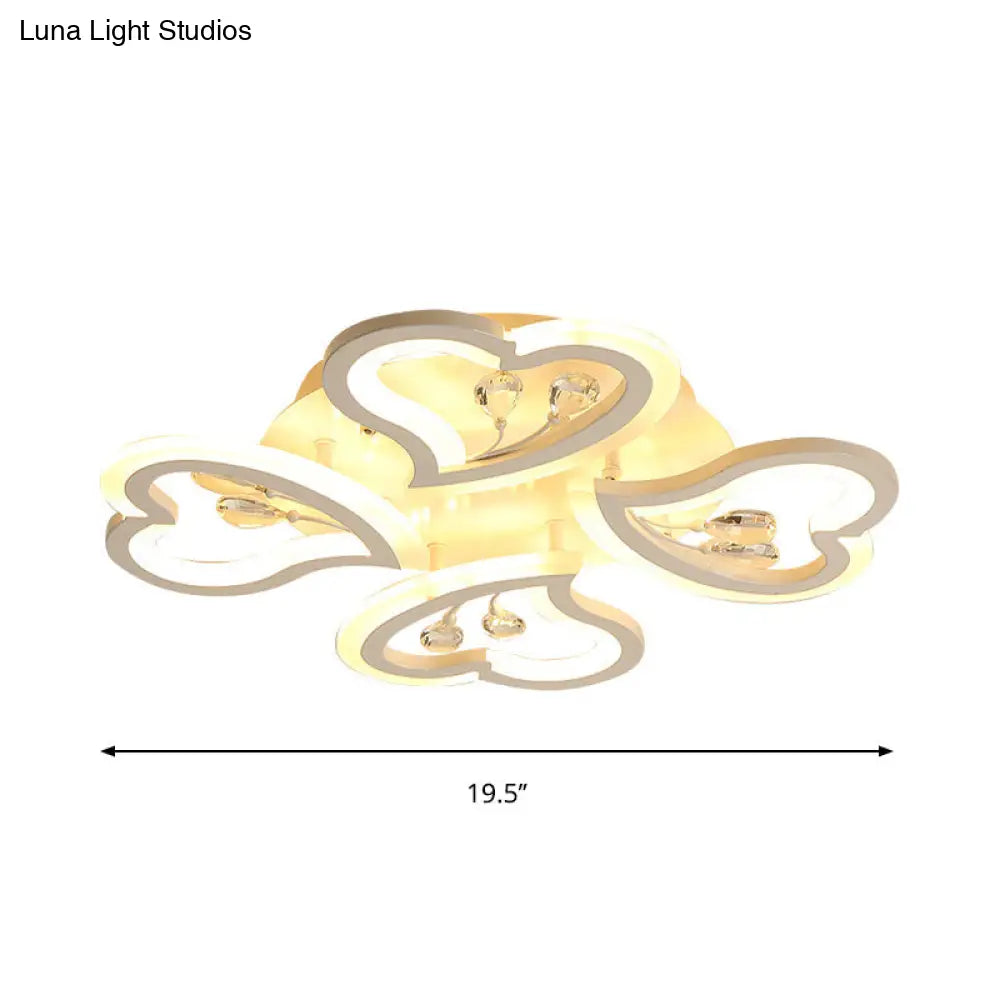 DecorBites™ DecorBites™ White Heart Shape LED Acrylic Ceiling Lamp - Modern Semi Flush Light with Crystal Accent - 19.5"/23.5"/31.5" W - Warm/White Light