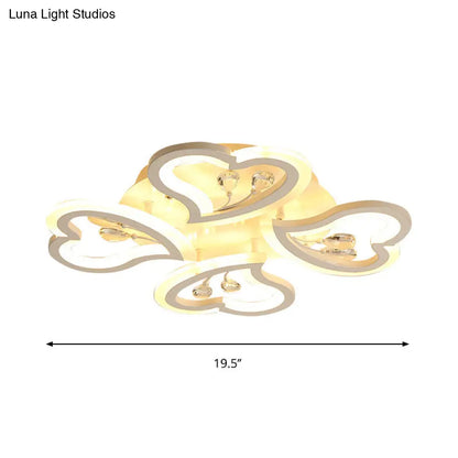 DecorBites™ DecorBites™ White Heart Shape LED Acrylic Ceiling Lamp - Modern Semi Flush Light with Crystal Accent - 19.5"/23.5"/31.5" W - Warm/White Light