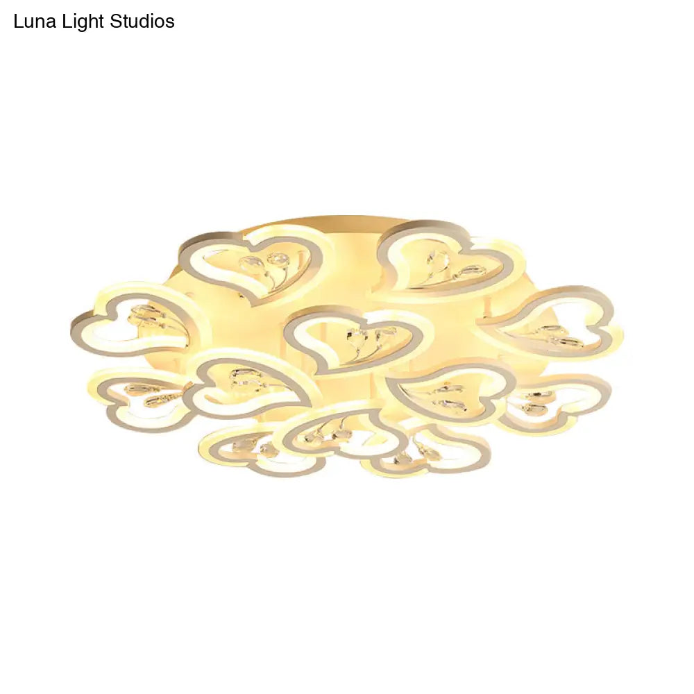 DecorBites™ DecorBites™ White Heart Shape LED Acrylic Ceiling Lamp - Modern Semi Flush Light with Crystal Accent - 19.5"/23.5"/31.5" W - Warm/White Light