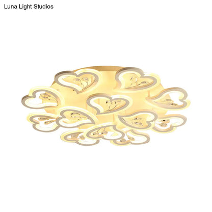 DecorBites™ DecorBites™ White Heart Shape LED Acrylic Ceiling Lamp - Modern Semi Flush Light with Crystal Accent - 19.5"/23.5"/31.5" W - Warm/White Light