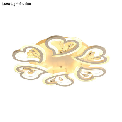 DecorBites™ DecorBites™ White Heart Shape LED Acrylic Ceiling Lamp - Modern Semi Flush Light with Crystal Accent - 19.5"/23.5"/31.5" W - Warm/White Light