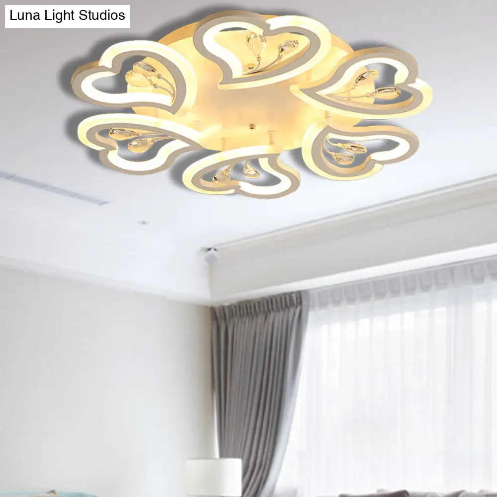 DecorBites™ DecorBites™ White Heart Shape LED Acrylic Ceiling Lamp - Modern Semi Flush Light with Crystal Accent - 19.5"/23.5"/31.5" W - Warm/White Light