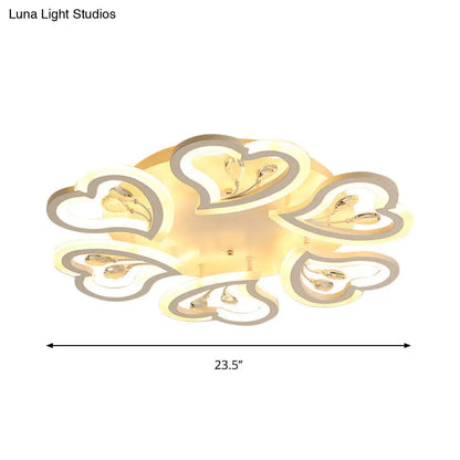 DecorBites™ DecorBites™ White Heart Shape LED Acrylic Ceiling Lamp - Modern Semi Flush Light with Crystal Accent - 19.5"/23.5"/31.5" W - Warm/White Light