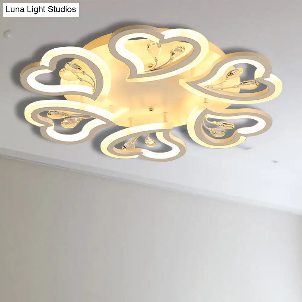 DecorBites™ DecorBites™ White Heart Shape LED Acrylic Ceiling Lamp - Modern Semi Flush Light with Crystal Accent - 19.5"/23.5"/31.5" W - Warm/White Light