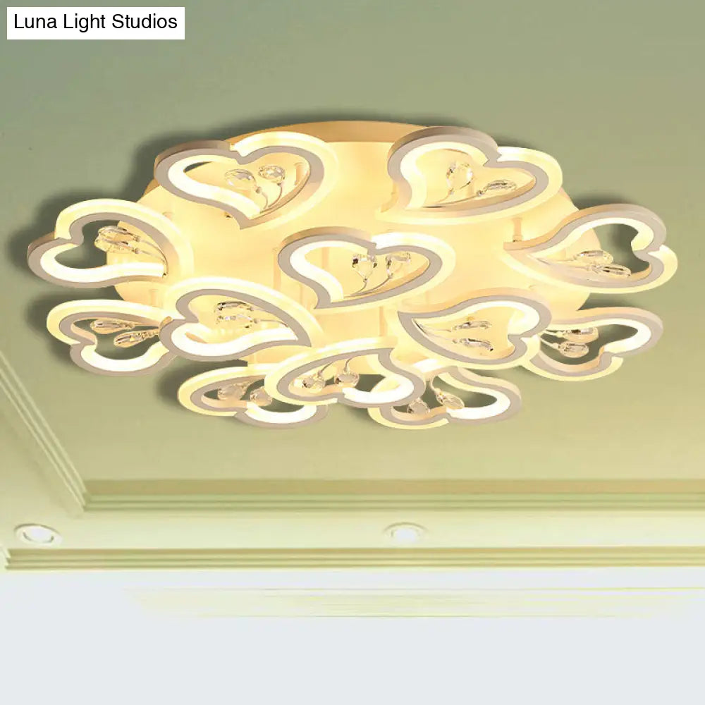 DecorBites™ DecorBites™ White Heart Shape LED Acrylic Ceiling Lamp - Modern Semi Flush Light with Crystal Accent - 19.5"/23.5"/31.5" W - Warm/White Light