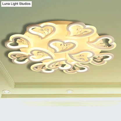 DecorBites™ DecorBites™ White Heart Shape LED Acrylic Ceiling Lamp - Modern Semi Flush Light with Crystal Accent - 19.5"/23.5"/31.5" W - Warm/White Light