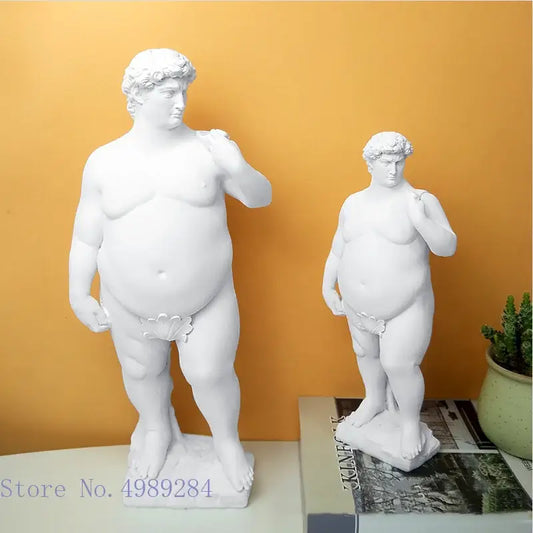 White hercules david obesity resin sculpture featuring detailed musculature in two sizes for living room decorbites david obesity decor