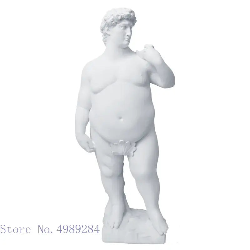 White marble obesity resin sculpture of muscular david with draped fabric for living room decor by decorbites david obesity