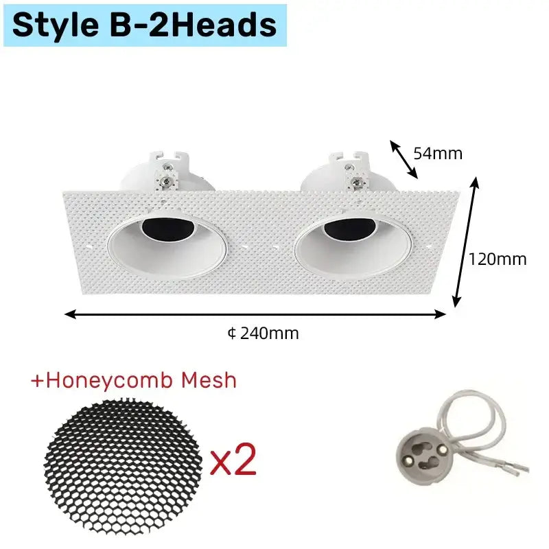 White double head square recessed ceiling light with honeycomb mesh texture square led downlight fixture style b-2heads
