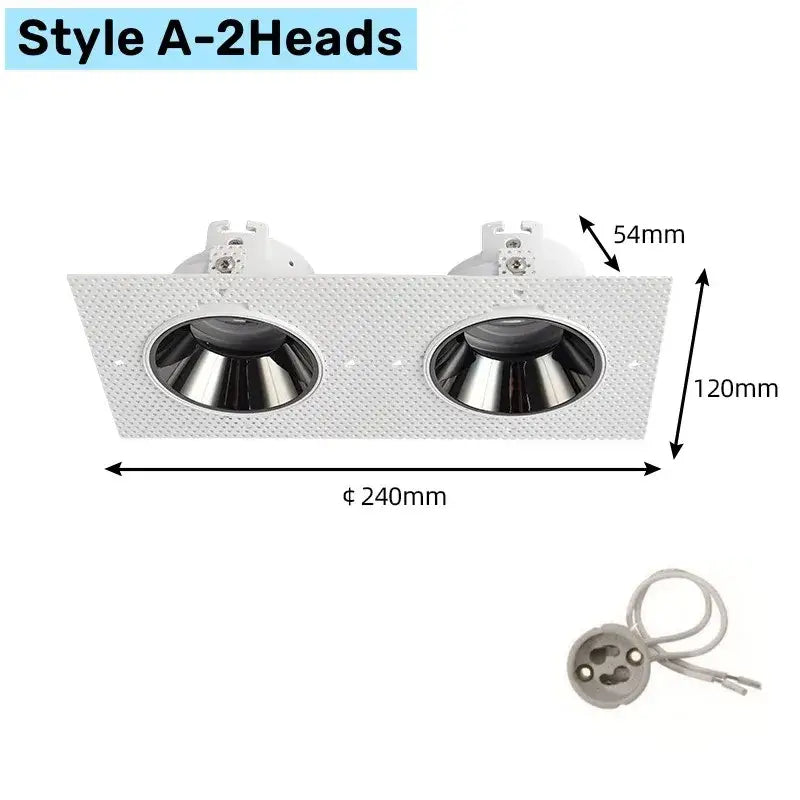 White textured double head square led downlight with chrome spotlight heads for living room ceiling fixture