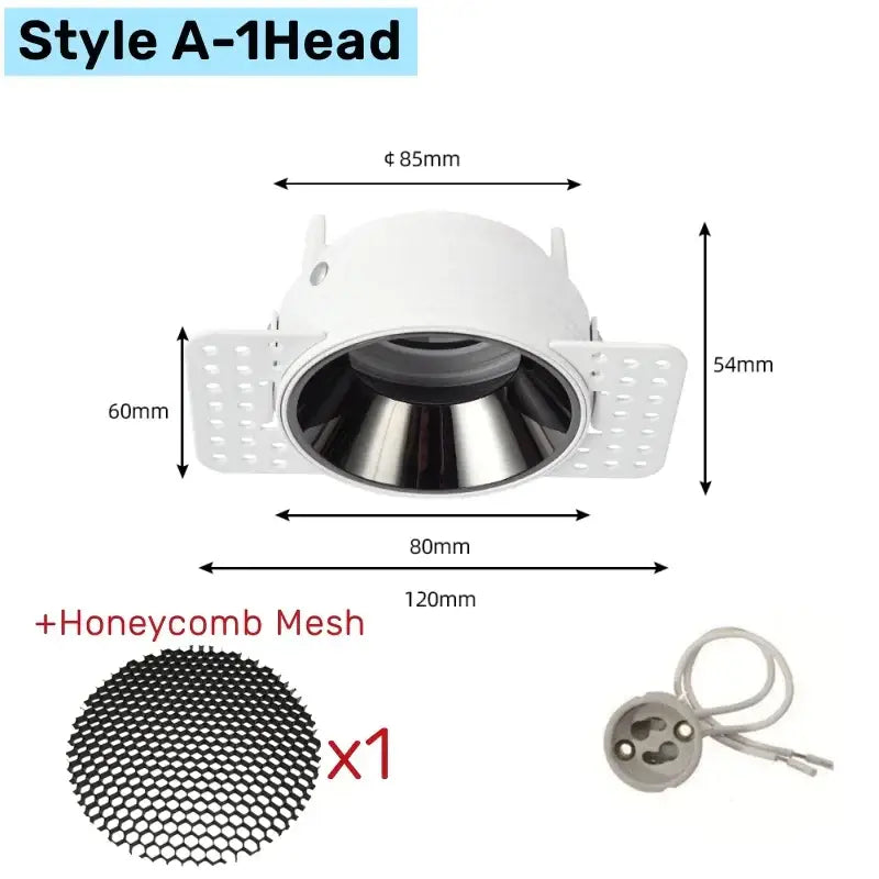 White honeycomb double head square led downlight with white recessed fixture metallic reflector and perforated plate