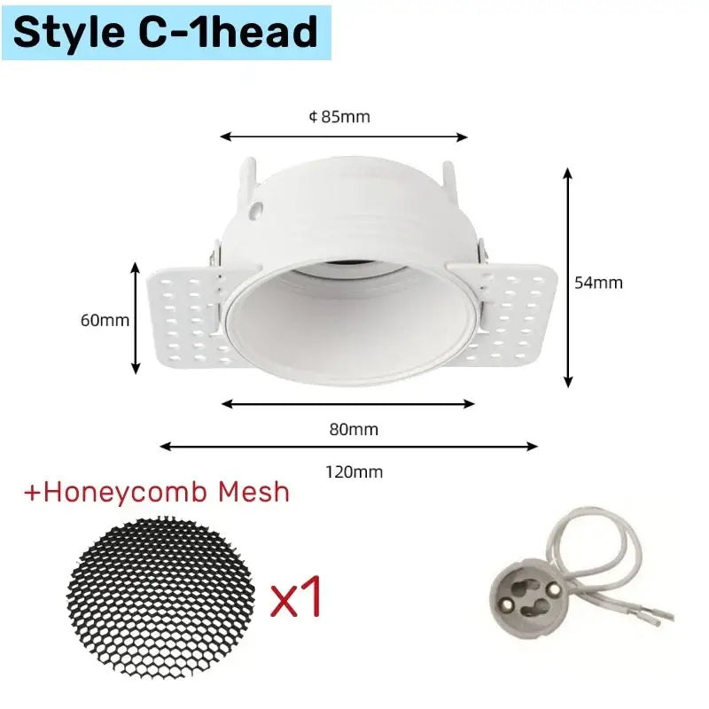 White honeycomb double head square led downlight featuring a white recessed circular ceiling light with perforated flanges