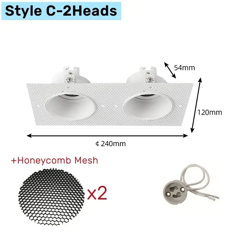 White honeycomb double head square led downlight with textured mesh recessed ceiling light fixture style c-2heads