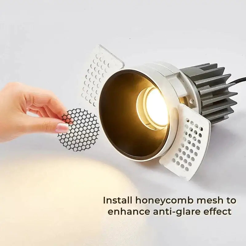 White honeycomb double head square led downlight with white housing gold interior and adjustable glare mesh for living room