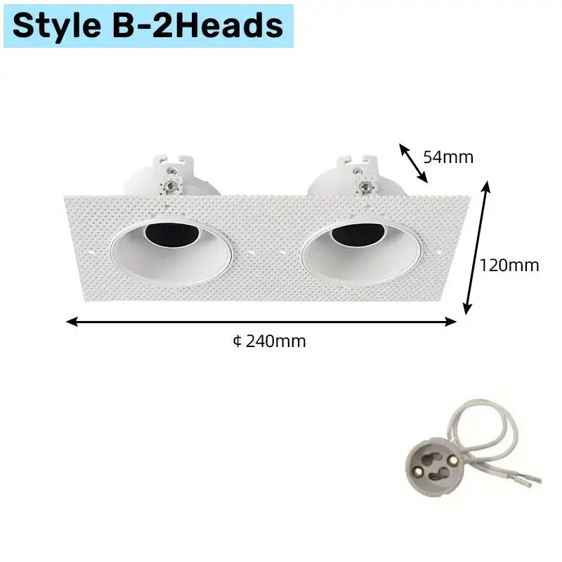 White honeycomb double head square led downlight living room fixture with two circular lamp holders style b-2heads