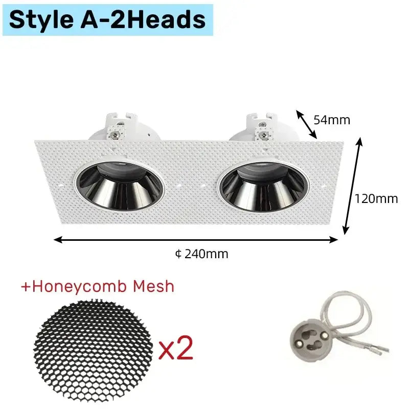 White honeycomb double head square led downlight with textured mesh and metallic reflective interiors for living rooms