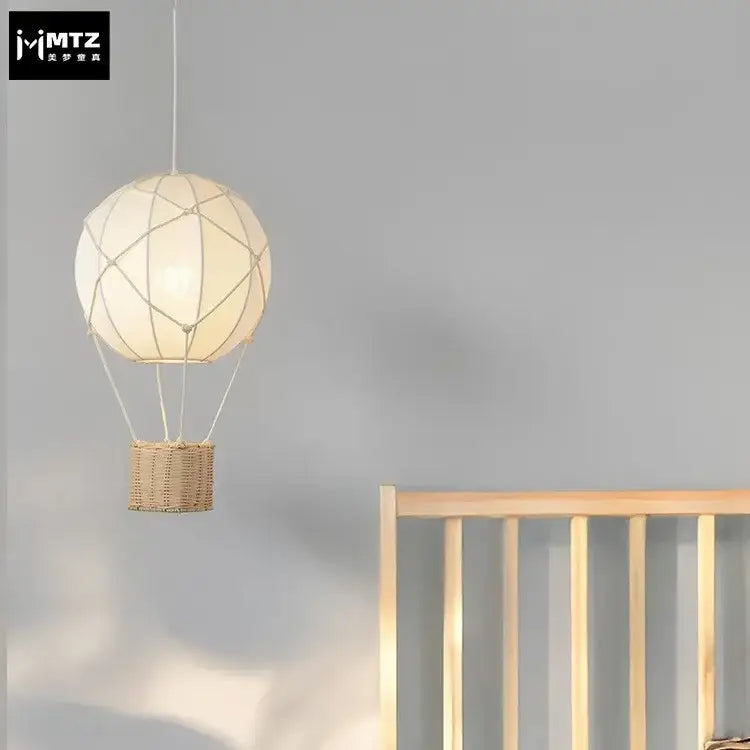 White hot air balloon chandelier with woven wicker basket and natural rope decorbites hot air pendant light for kids room