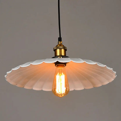 White Industrial Metal Scalloped Umbrella Pendant Light - Single Ceiling Hanging