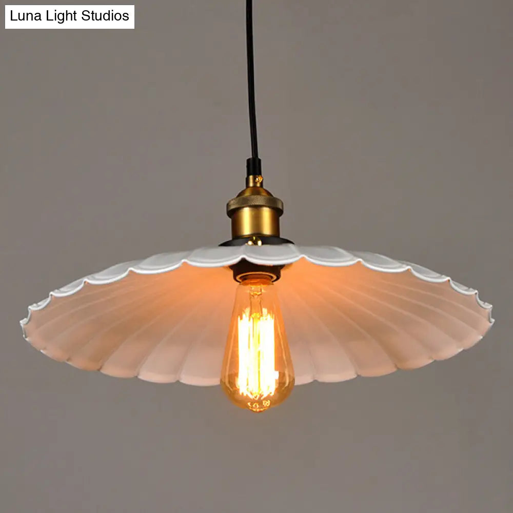 White Industrial Metal Scalloped Umbrella Pendant Light - Single Ceiling Hanging