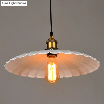 White Industrial Metal Scalloped Umbrella Pendant Light - Single Ceiling Hanging