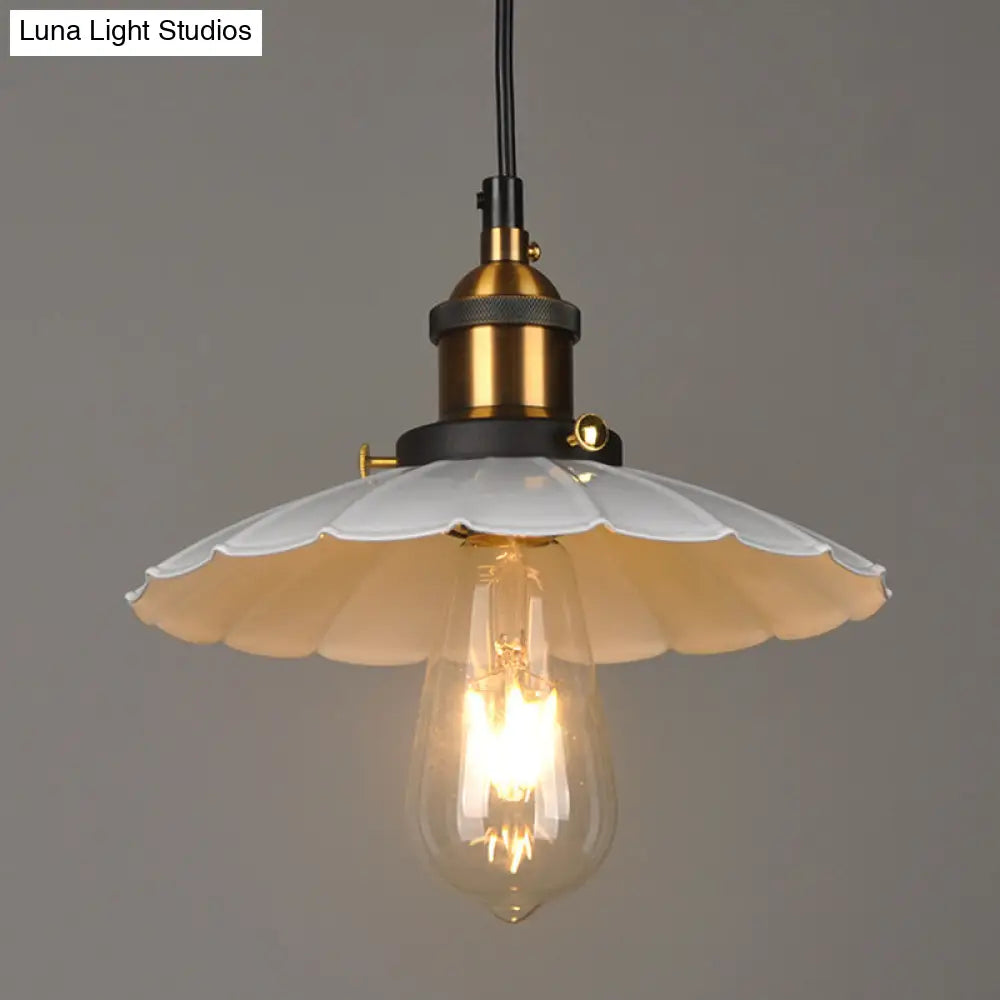 White Industrial Metal Scalloped Umbrella Pendant Light - Single Ceiling Hanging