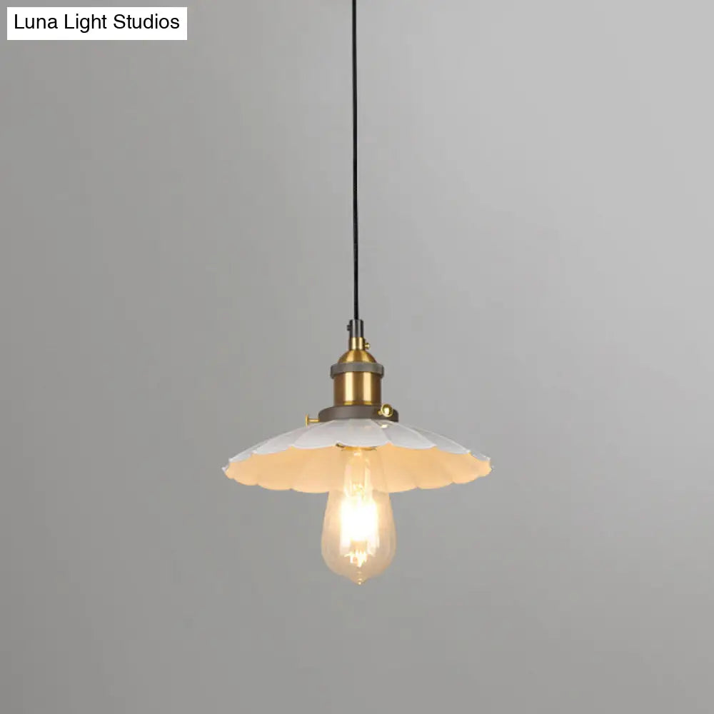 White Industrial Metal Scalloped Umbrella Pendant Light - Single Ceiling Hanging