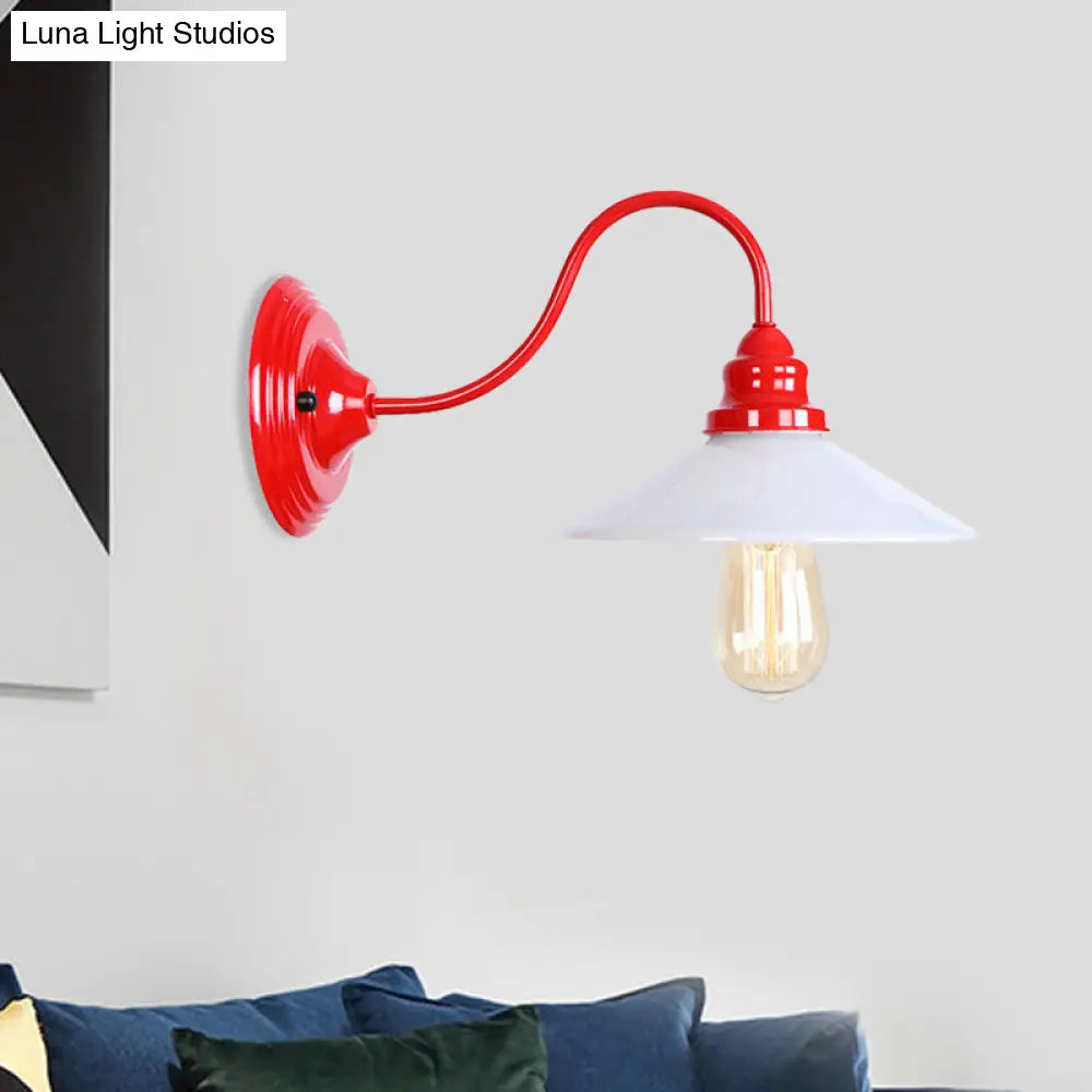 DecorBites™ DecorBites™ White Industrial Metal Wall Sconce with Wide Flare Shade - Single Bulb Light Fixture for Living Room