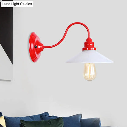 DecorBites™ DecorBites™ White Industrial Metal Wall Sconce with Wide Flare Shade - Single Bulb Light Fixture for Living Room