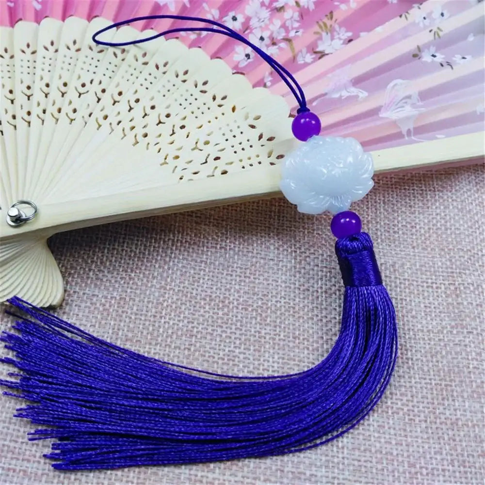 Delicate lavender tassel decorative pendant with carved white jade lotus and purple beads for living room decor