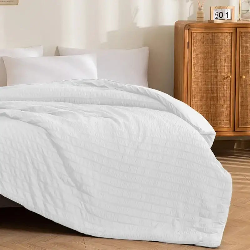 White king size seersucker quilt with subtle textured pattern for all season bedroom comfort by decorbites king size