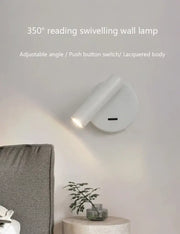 White lacquered swivelling bedroom wall lamp with 350° adjustable angle and push button switch wall lamp surface
