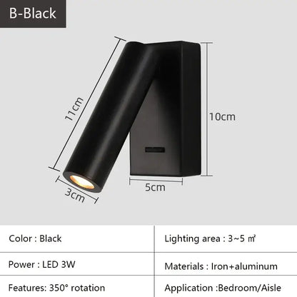 Black led wall sconce made of iron and aluminum with sleek angular design for bedroom wall lamp surface lighting
