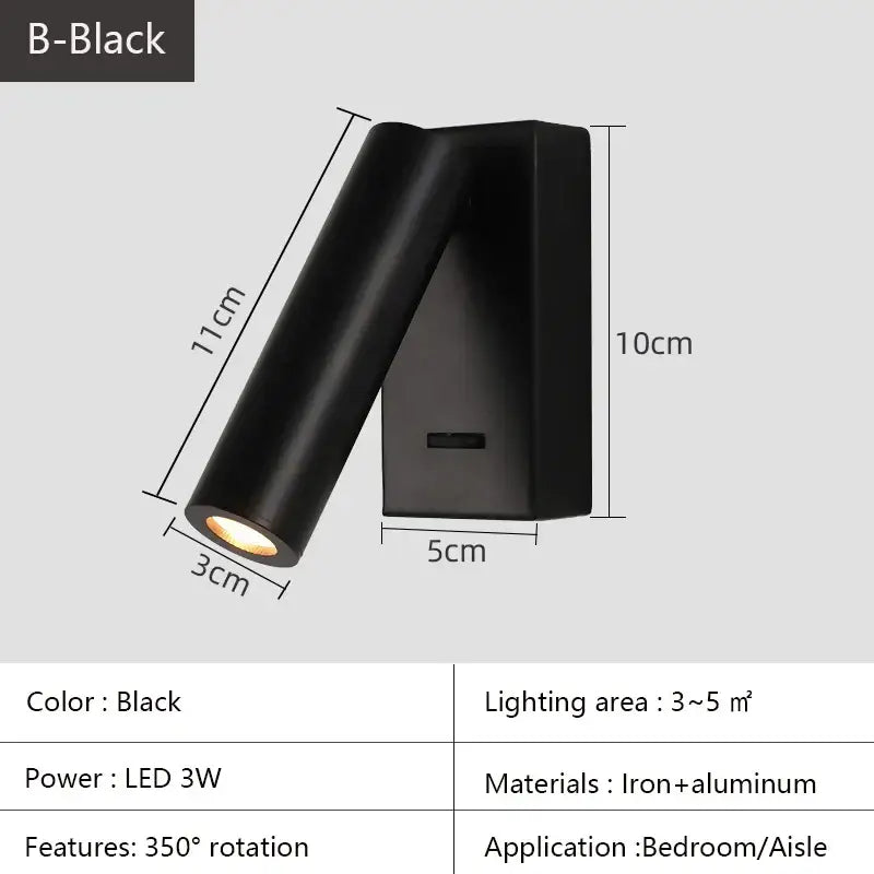 Black led wall sconce made of iron and aluminum with sleek angular design for bedroom wall lamp surface lighting