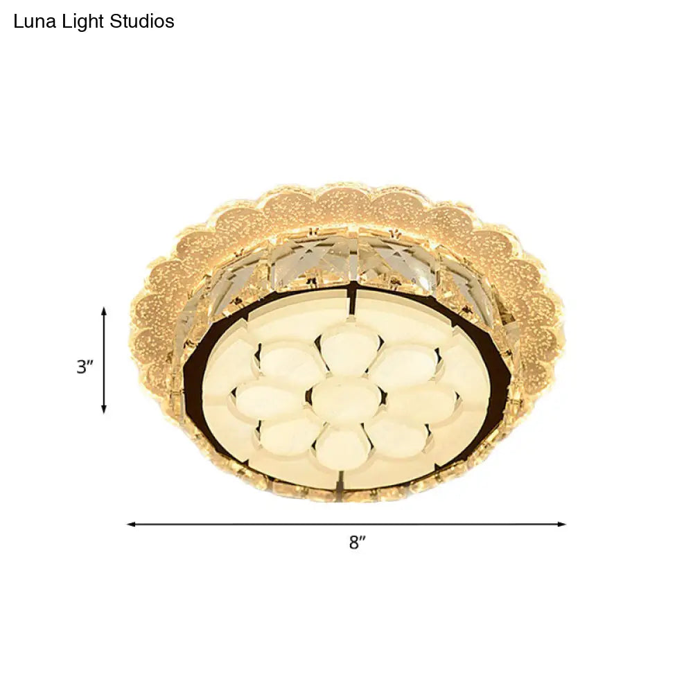 DecorBites™ DecorBites™ White LED Flushmount with Etched Floral Design for Corridor Ceiling Lighting