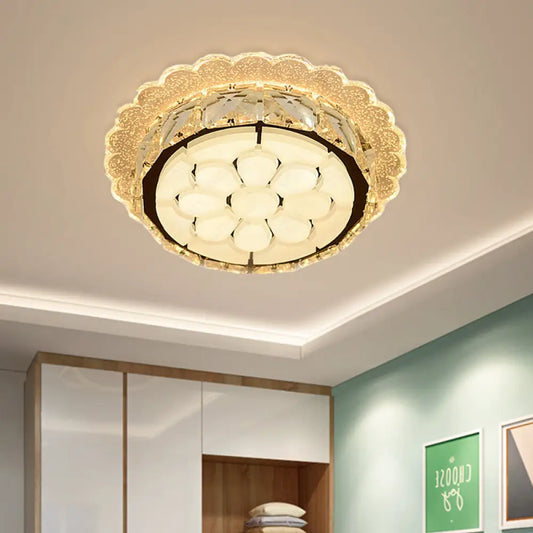 DecorBites™ DecorBites™ White LED Flushmount with Etched Floral Design for Corridor Ceiling Lighting