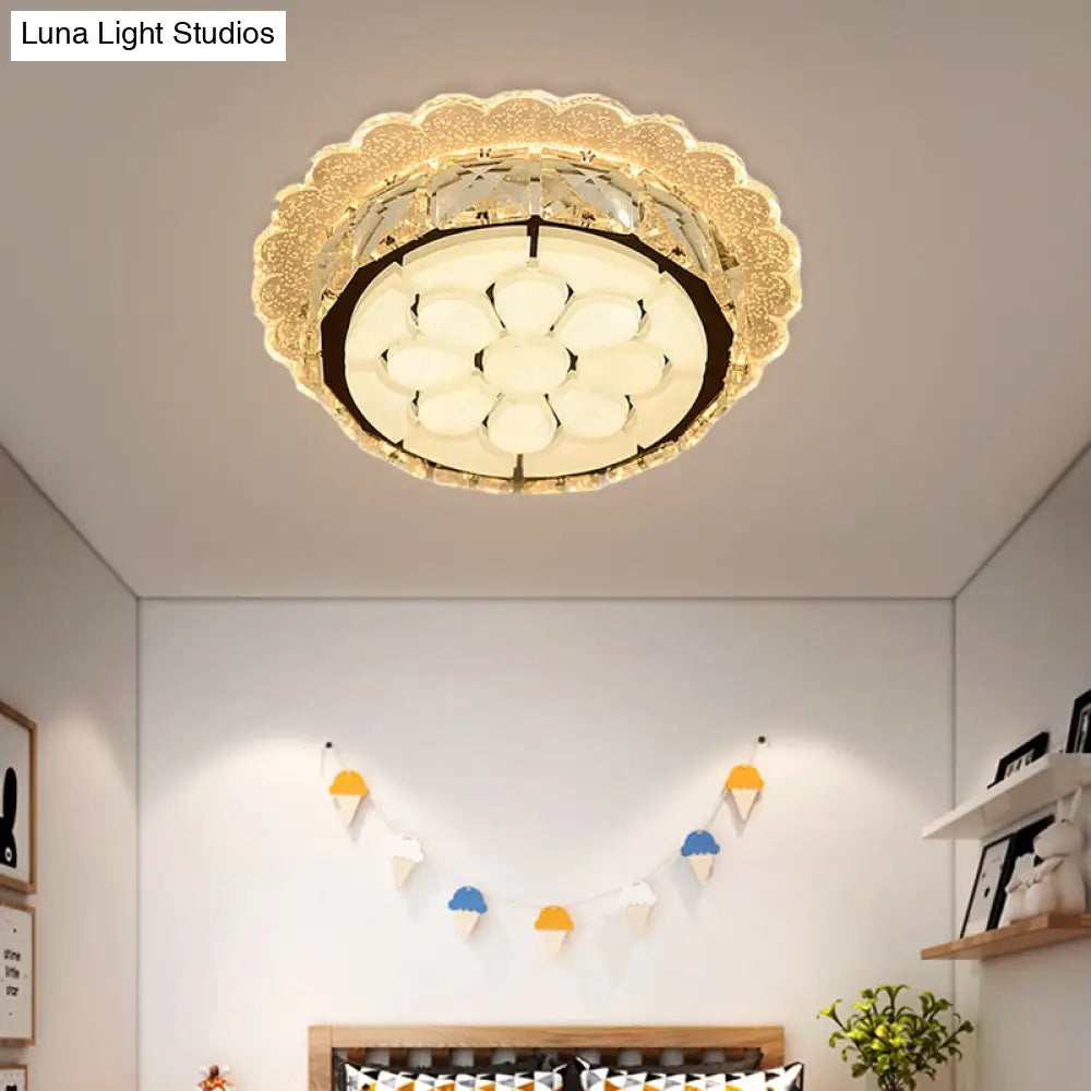 DecorBites™ DecorBites™ White LED Flushmount with Etched Floral Design for Corridor Ceiling Lighting