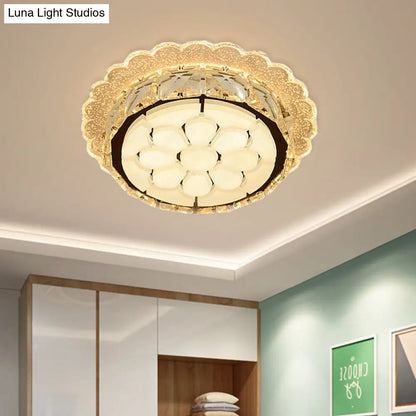 DecorBites™ DecorBites™ White LED Flushmount with Etched Floral Design for Corridor Ceiling Lighting