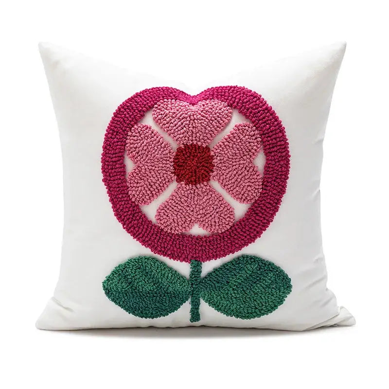 White love floral decorative sofa pillowcase featuring a textured pink flower design for living room decorbites decorative sofa