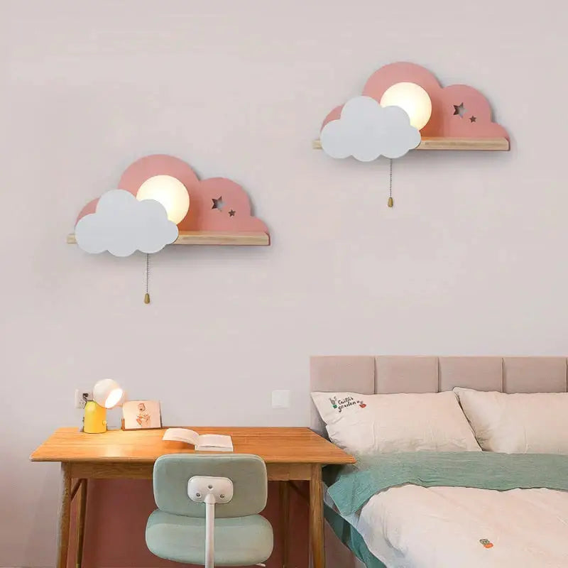 White and pink macaron led cloud wall lamps with integrated round lights for children bedroom nordic macaron led design