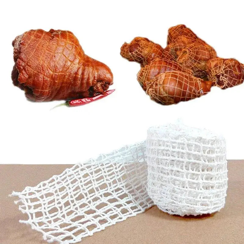 White mesh bbq net bundle made of durable netting for packaging roasted pork and ginger in kitchen use