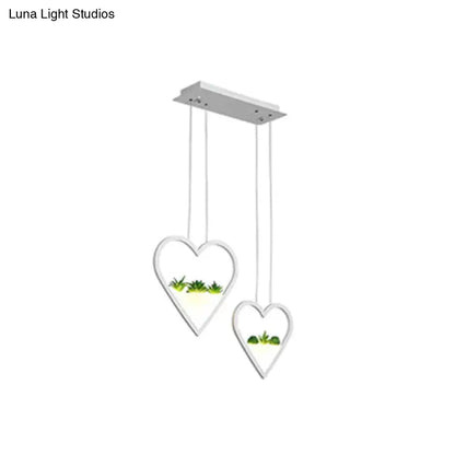 White Metal Cluster Pendant with Loving Heart Design - LED Plant Ceiling Light for Dining Room with 2/3 Simple Heads