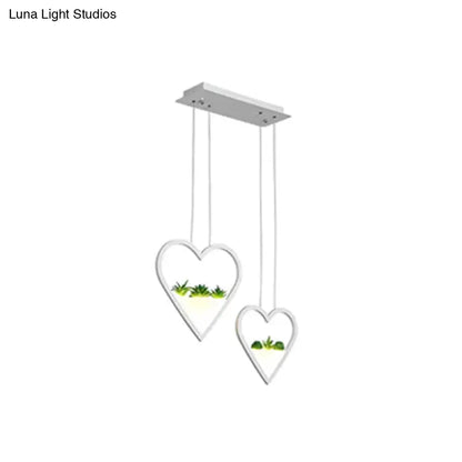 White Metal Cluster Pendant with Loving Heart Design - LED Plant Ceiling Light for Dining Room with 2/3 Simple Heads