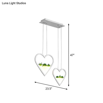 White Metal Cluster Pendant with Loving Heart Design - LED Plant Ceiling Light for Dining Room with 2/3 Simple Heads