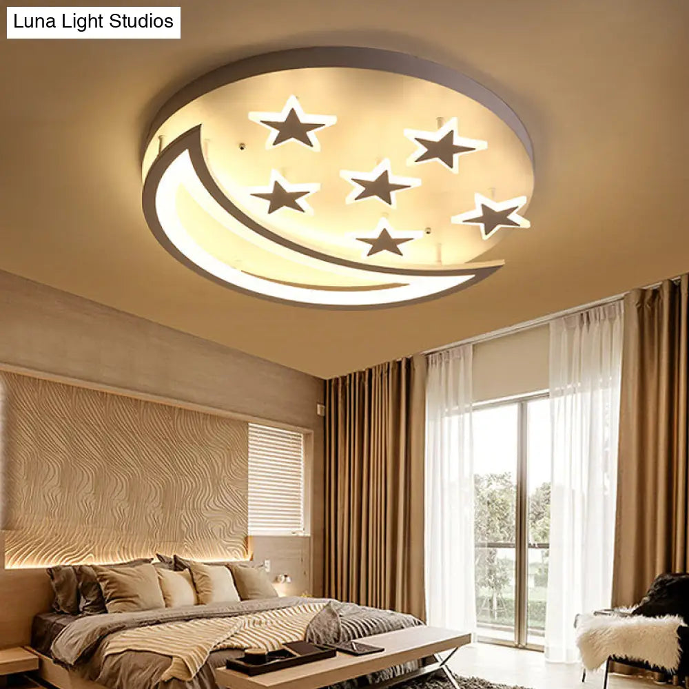 DecorBites™ DecorBites™ White Metal Moon and Star Flush Ceiling Light for Kid's Cartoon Bedroom