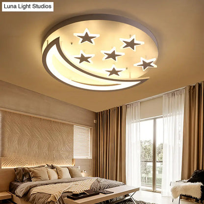 DecorBites™ DecorBites™ White Metal Moon and Star Flush Ceiling Light for Kid's Cartoon Bedroom