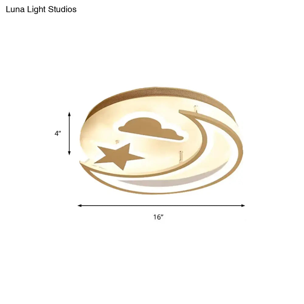 DecorBites™ DecorBites™ White Metal Moon and Star Flush Ceiling Light for Kid's Cartoon Bedroom