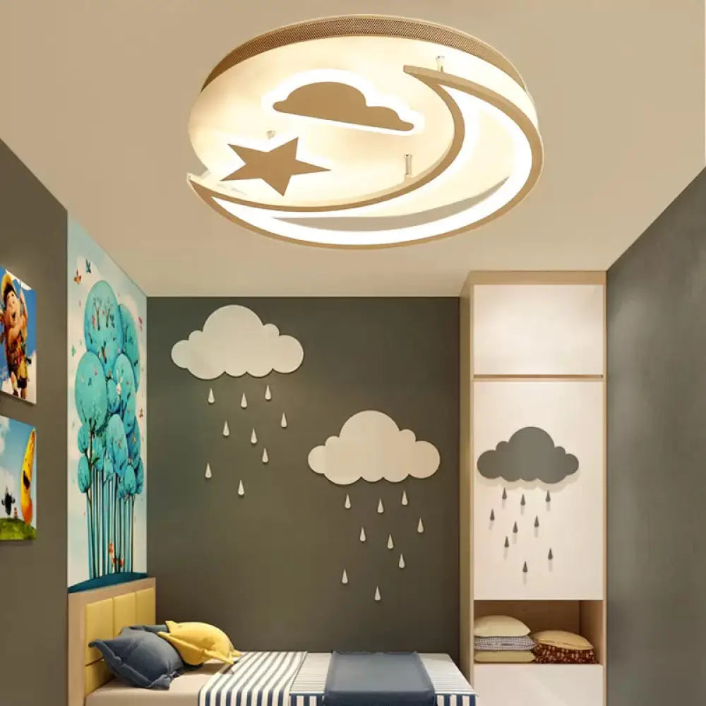 DecorBites™ DecorBites™ White Metal Moon and Star Flush Ceiling Light for Kid's Cartoon Bedroom